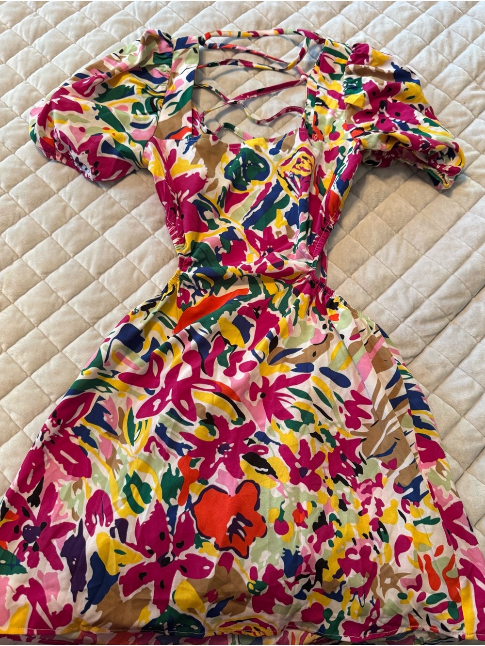 SHEIN Multicolor Floral Lace-Up Mini Dress